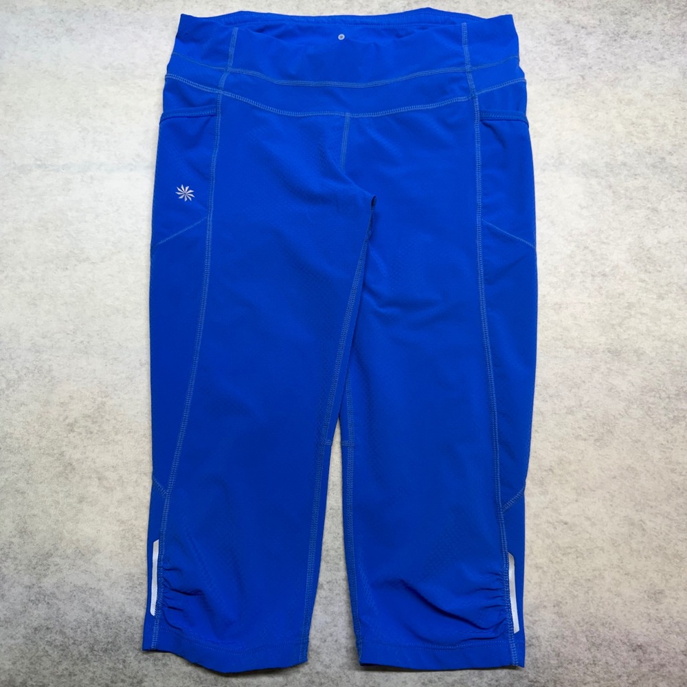 Athleta Leggings Dobby Be Free Knicker Women Small Blue Pockets Running Capri